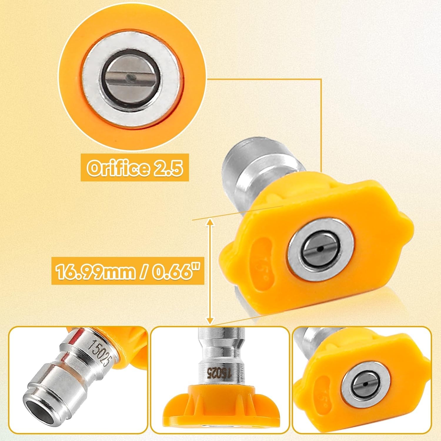 15° Yellow Power Washer Nozzle Tips, 7-Pack, 4000 PSI, Stainless Steel
