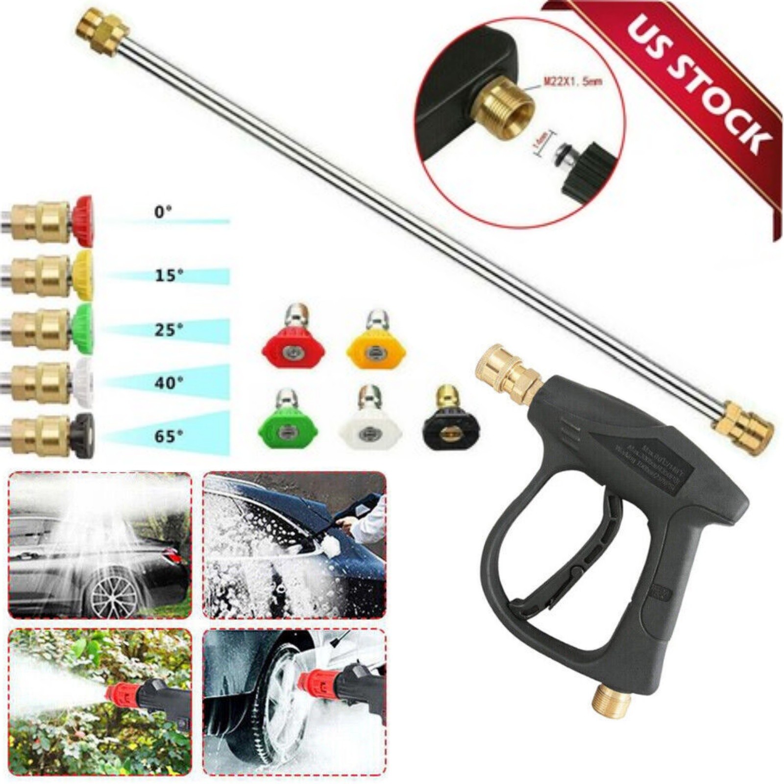 4000PSI High Pressure Car Power Washer Spray Gun Wand Lance Nozzle Tips Hose Set