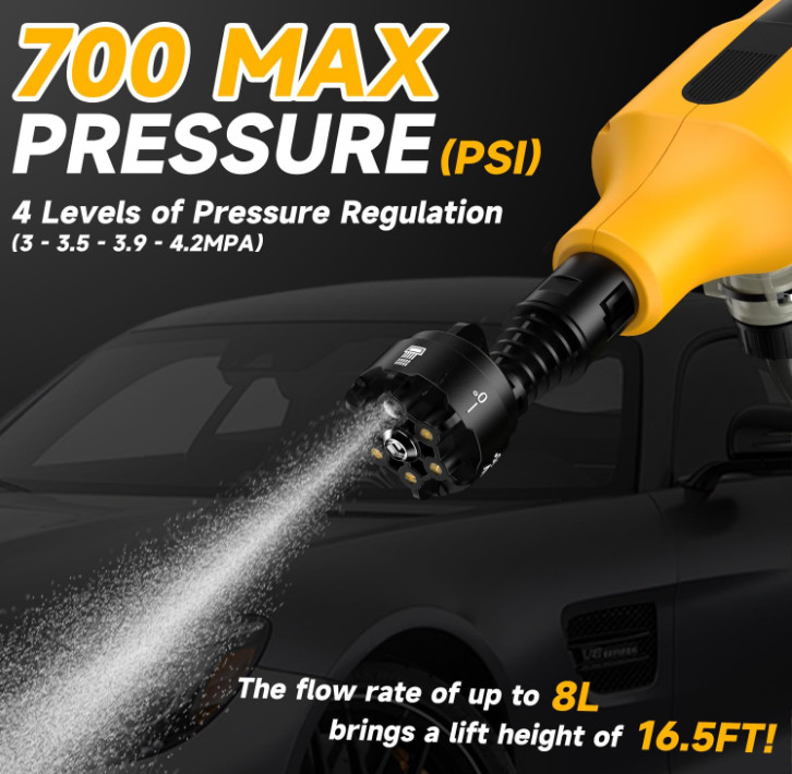 Cordless Pressure Washer 700 PSI, Handheld, 6-in-1 Nozzle,Foam Cannon,No Battery