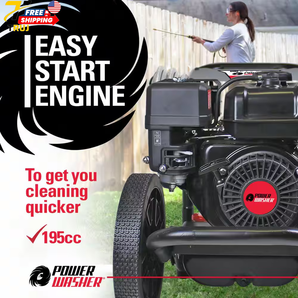 3400 PSI 2.5 GPM Cold Water Gas Pressure Washer with 195Cc Engine and Soap Tank