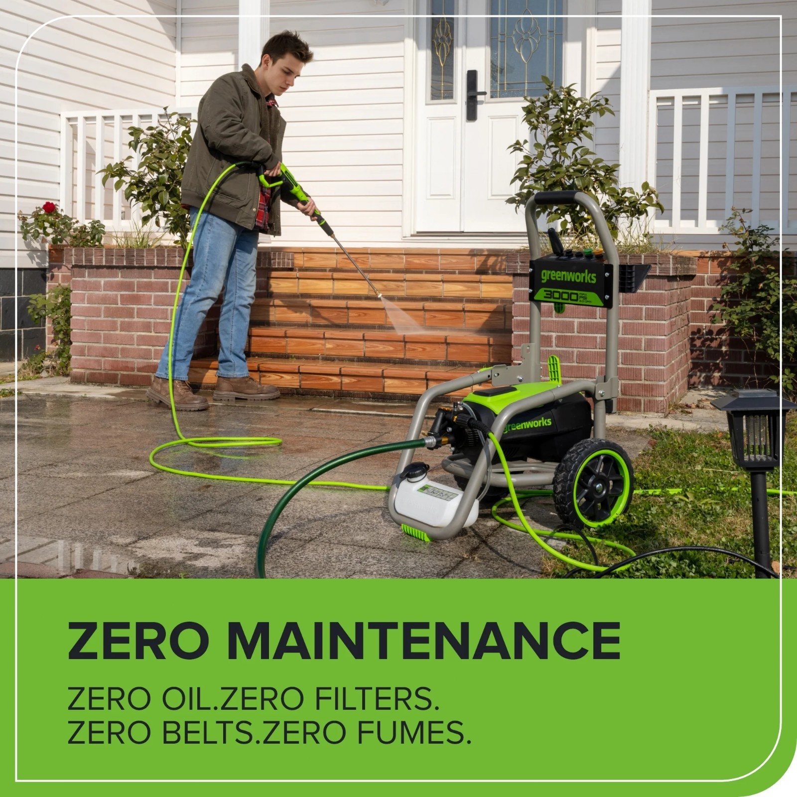 Greenworks 3000 PSI Electric Pressure Washer 25Ft Hose 35Ft Cord w/5 Nozzles