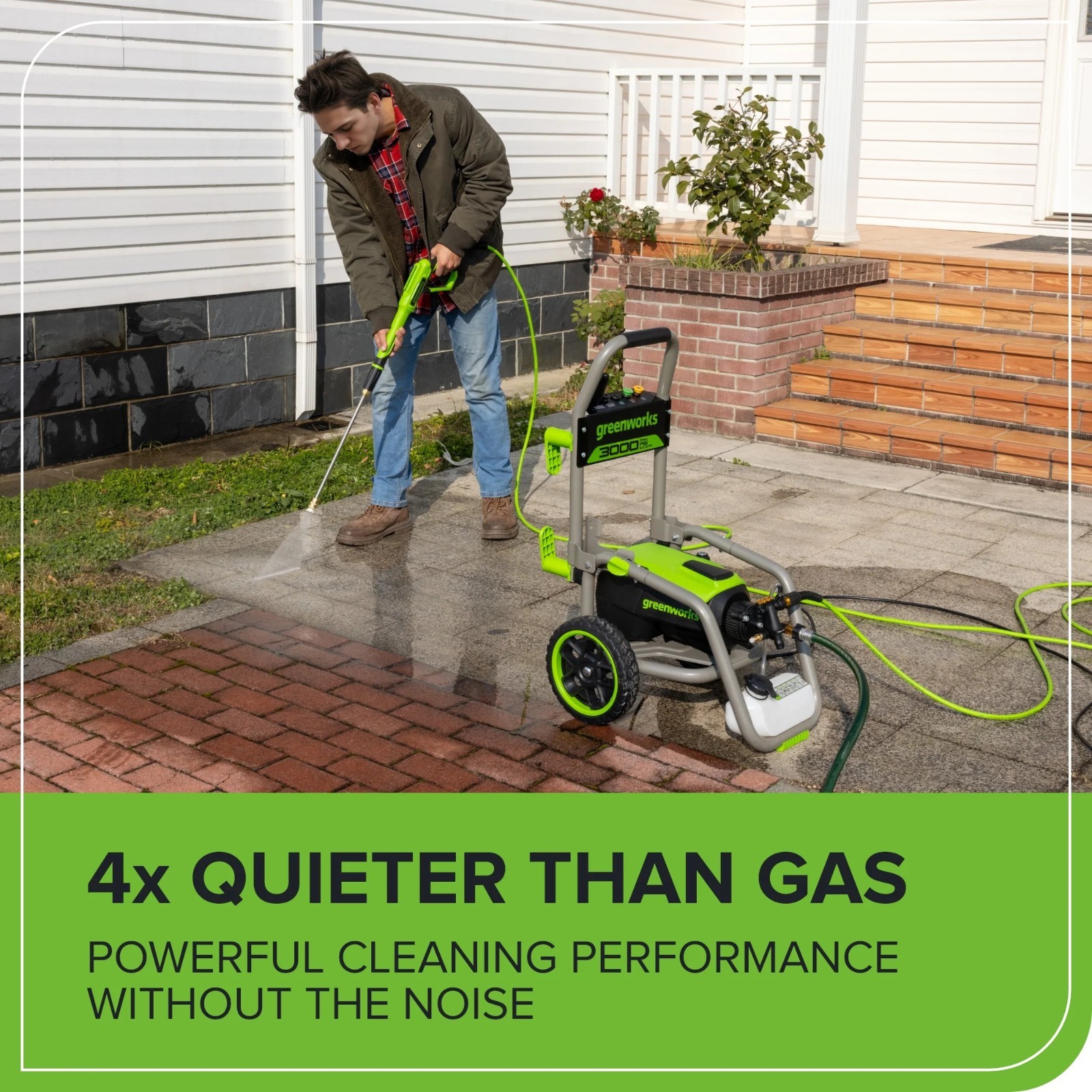 Greenworks 3000 PSI Electric Pressure Washer 25Ft Hose 35Ft Cord w/5 Nozzles