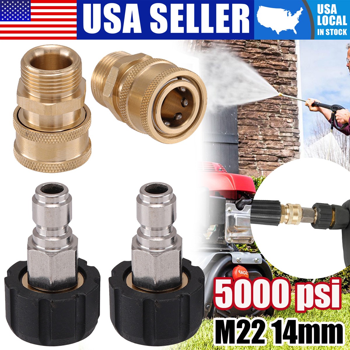 M22-14mm Swivel to 3/8” Connect Pressure Washer Adapter Set Quick Connect Kits