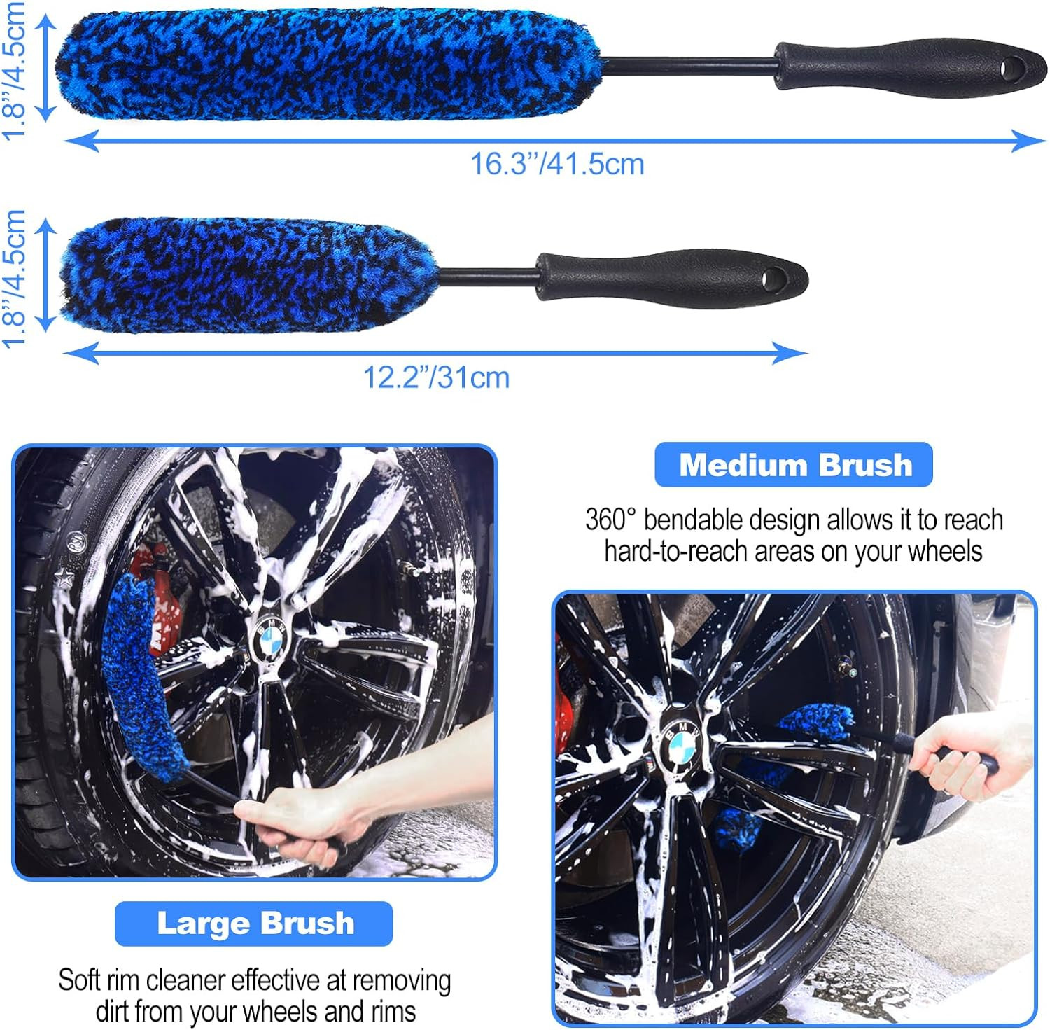 3PCS Wheel Brush Kit for Cleaning Wheel and Tire, Wheel and Rim Brush, Car Detai
