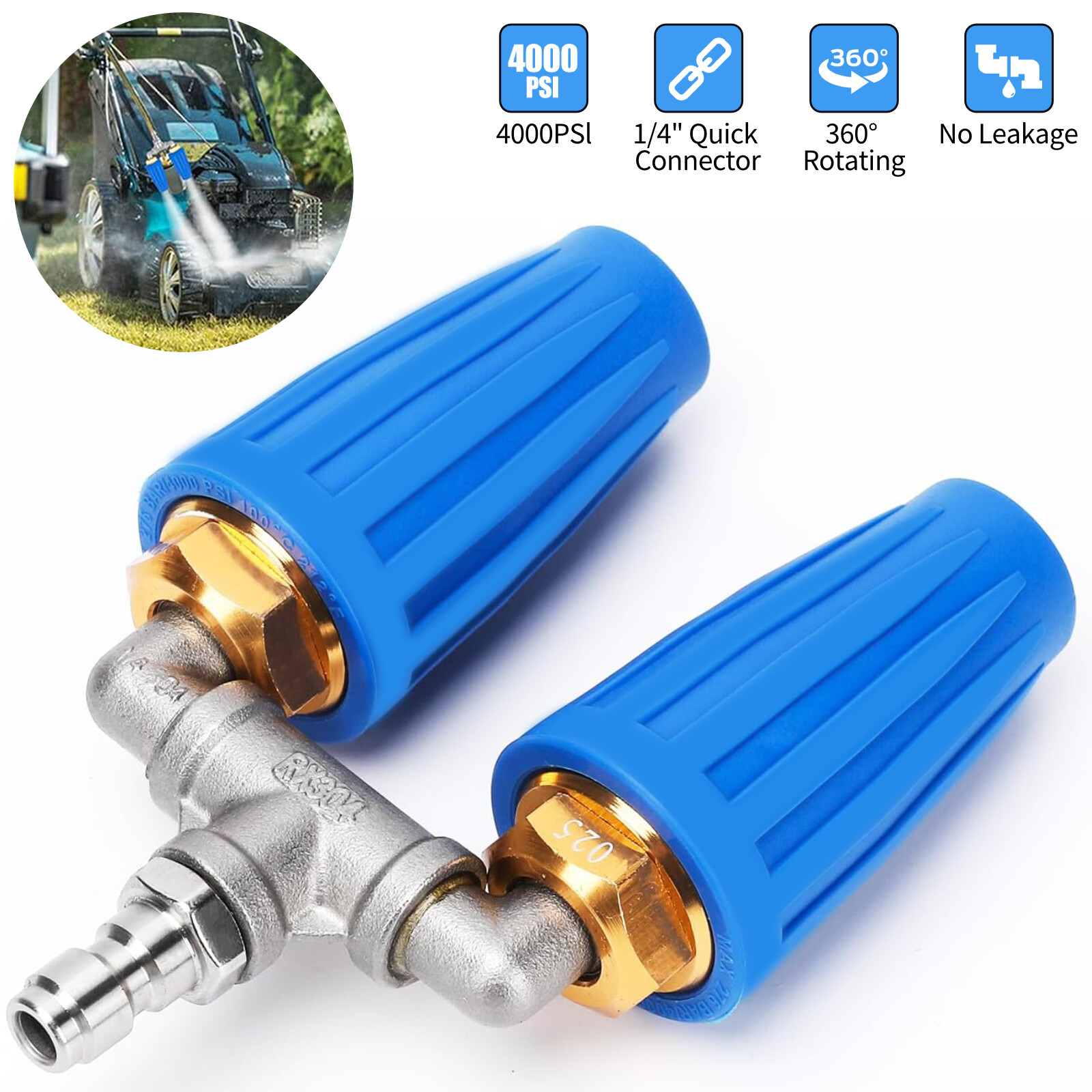 360° Rotating Pressure Washer Dual Turbo Nozzle 1/4″ Quick Connector 2.5 Orifice