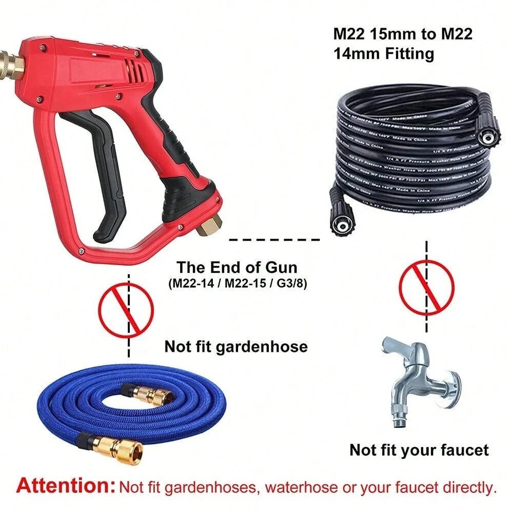 New Power Washer Gun Kit 4000PSI Heavy Duty Spray Wand Car Cleaning Pro Set