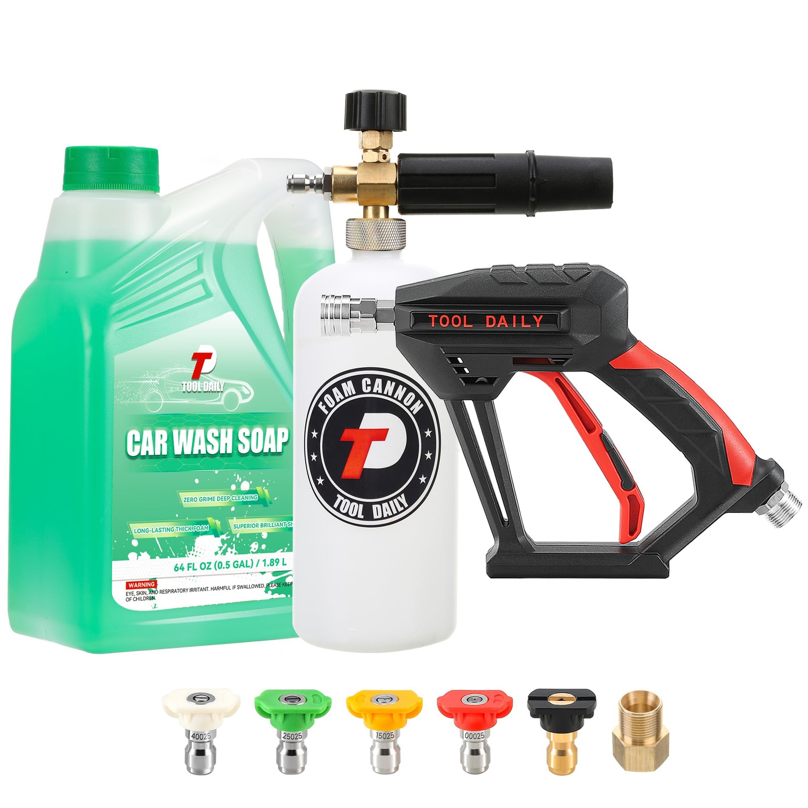 Short Pressure Washer Gun with Foam Cannon, Car Wash Soap 64 Oz, 5 Power Wash…