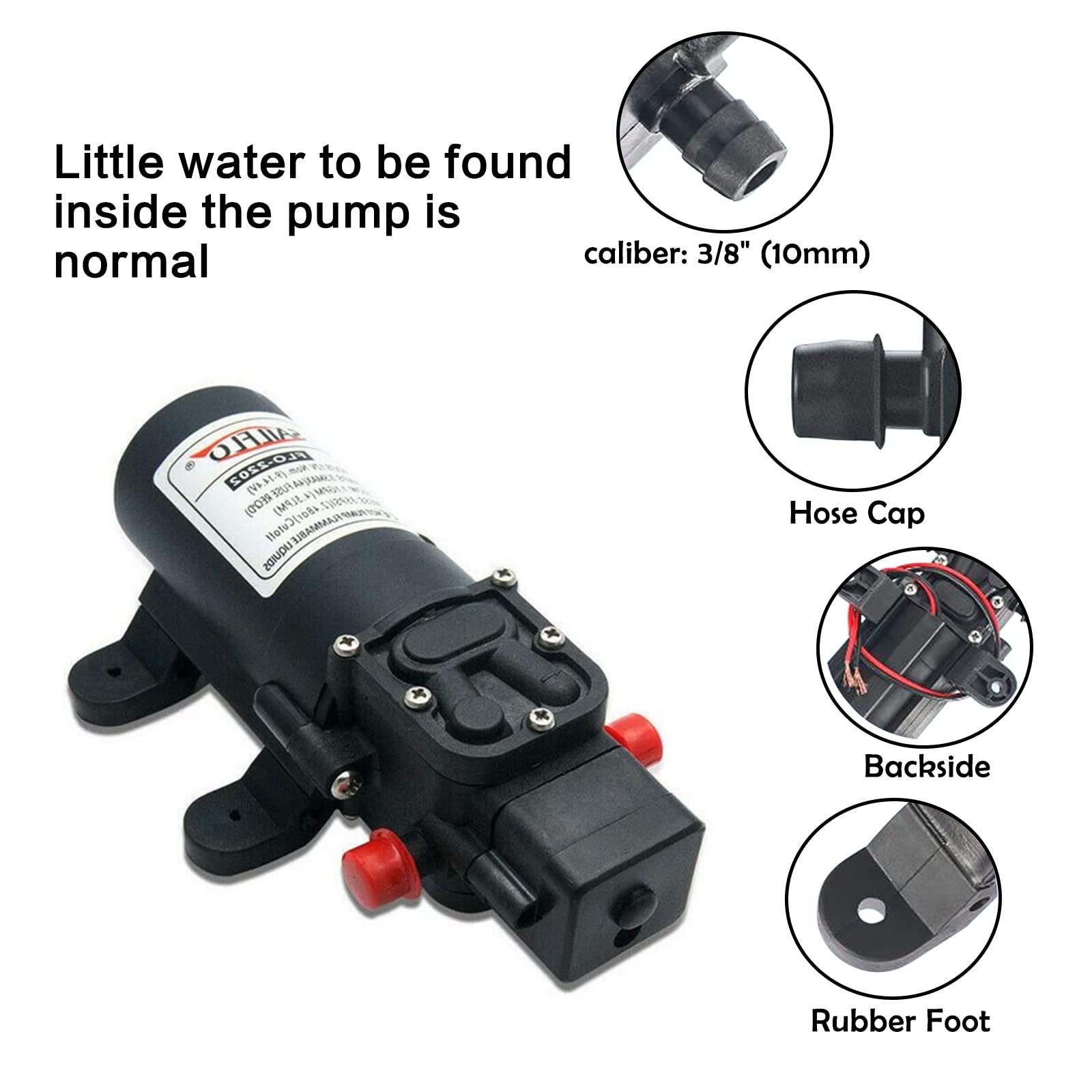 12V Water Pressure Diaphragm Pump Car Electric Water Pump 4.3 L/min 1.1 GPM 35 P