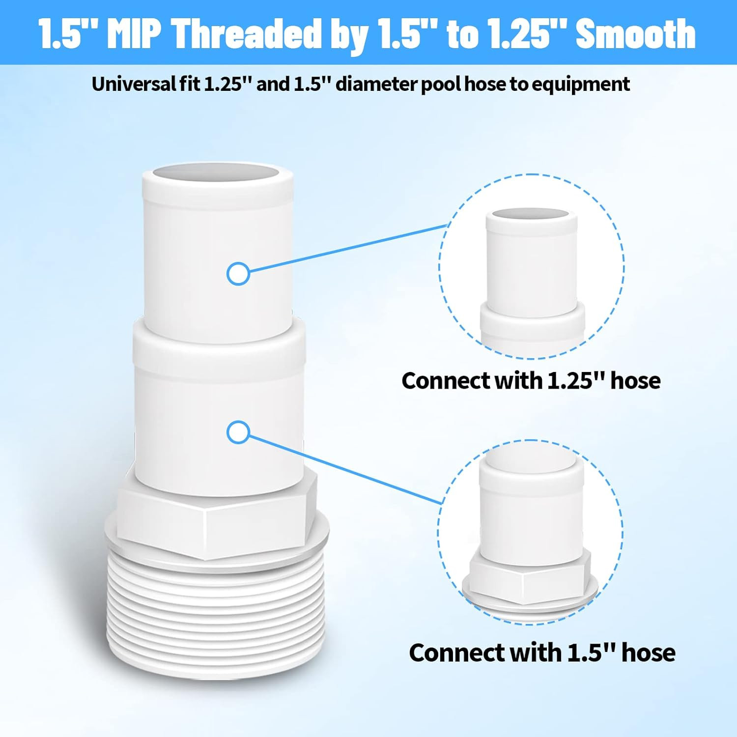 Universal 1.25″ / 1.5″ Combo Hose Adapter Pool Filter Pump Hose Adapter with Cla