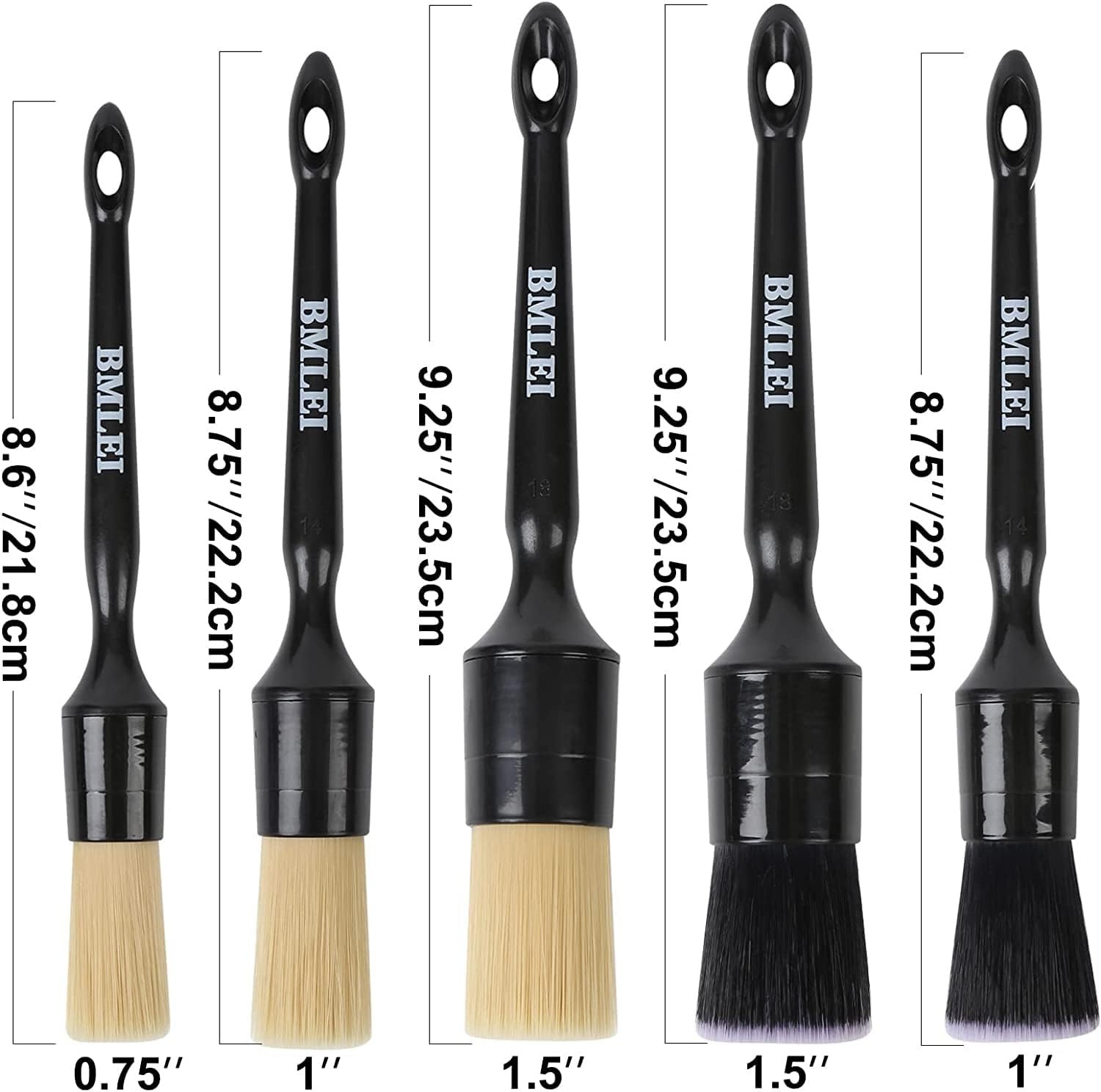 5pcs Car Detailing Brushes Set, Boars Hair Auto Car Detail Brush Kit No Scratch,