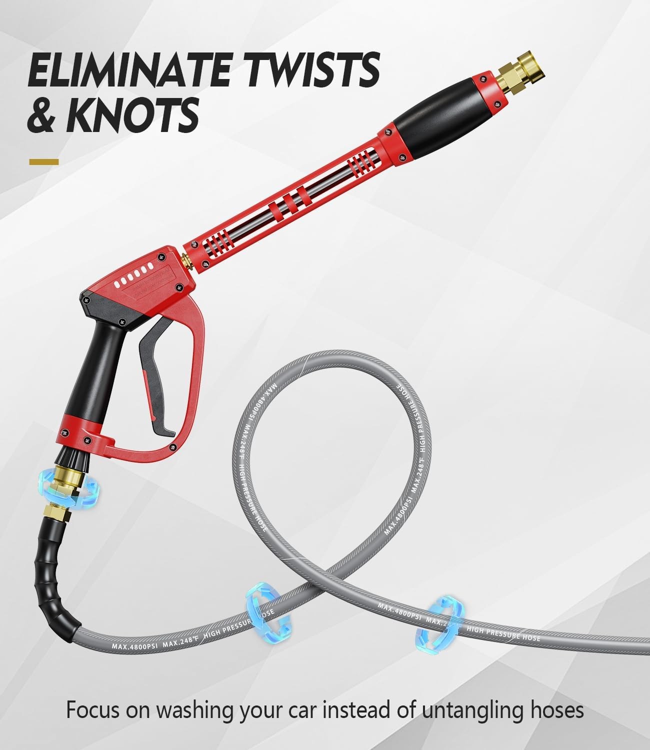 4800 PSI Pressure Washer Gun and Hose Kit, 25 FT, 3/8″ Quick Connect, M22-14mm