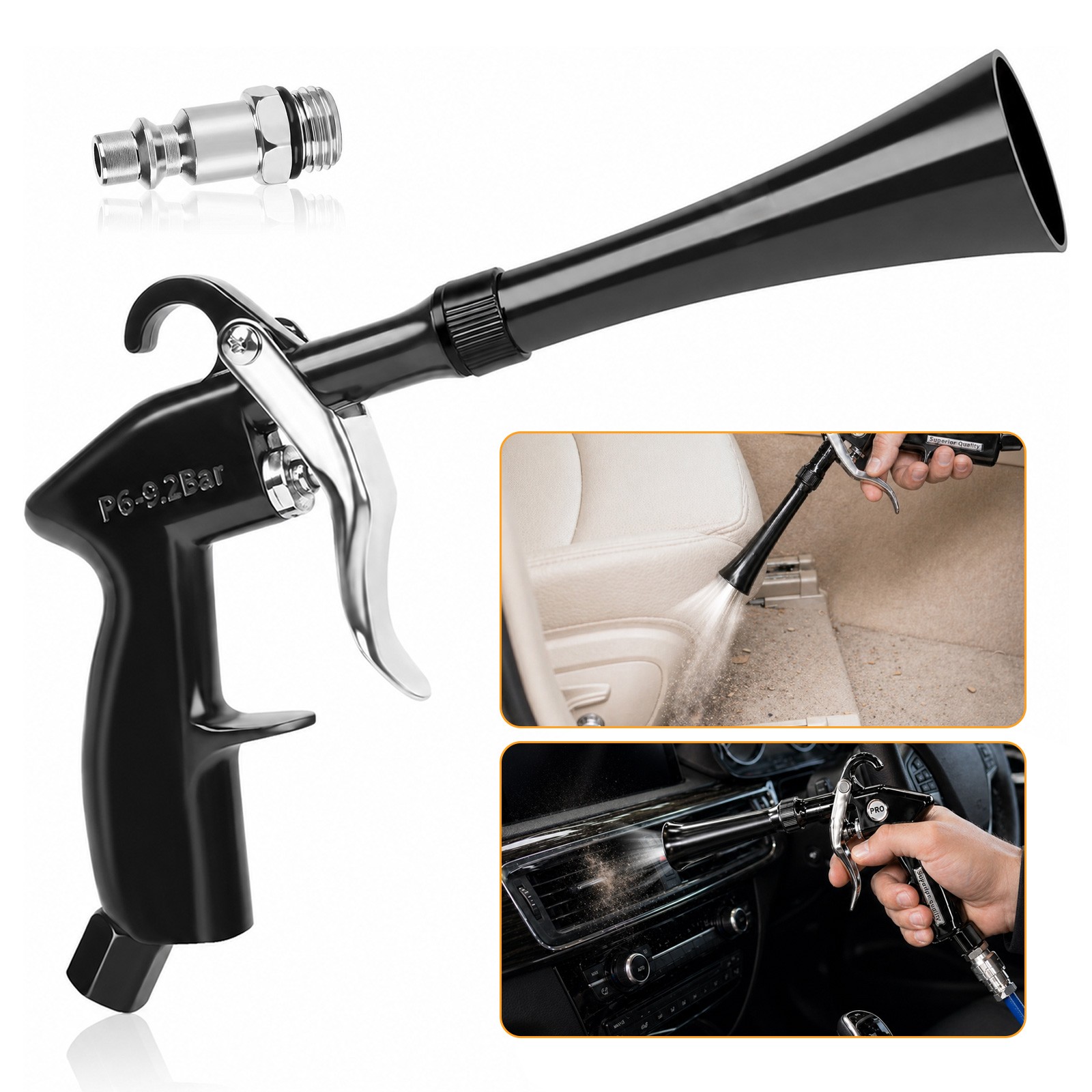 Air Blow Gun Auto Detailing High-Pressure Car Interior Cleaning Tool w/ Adapter