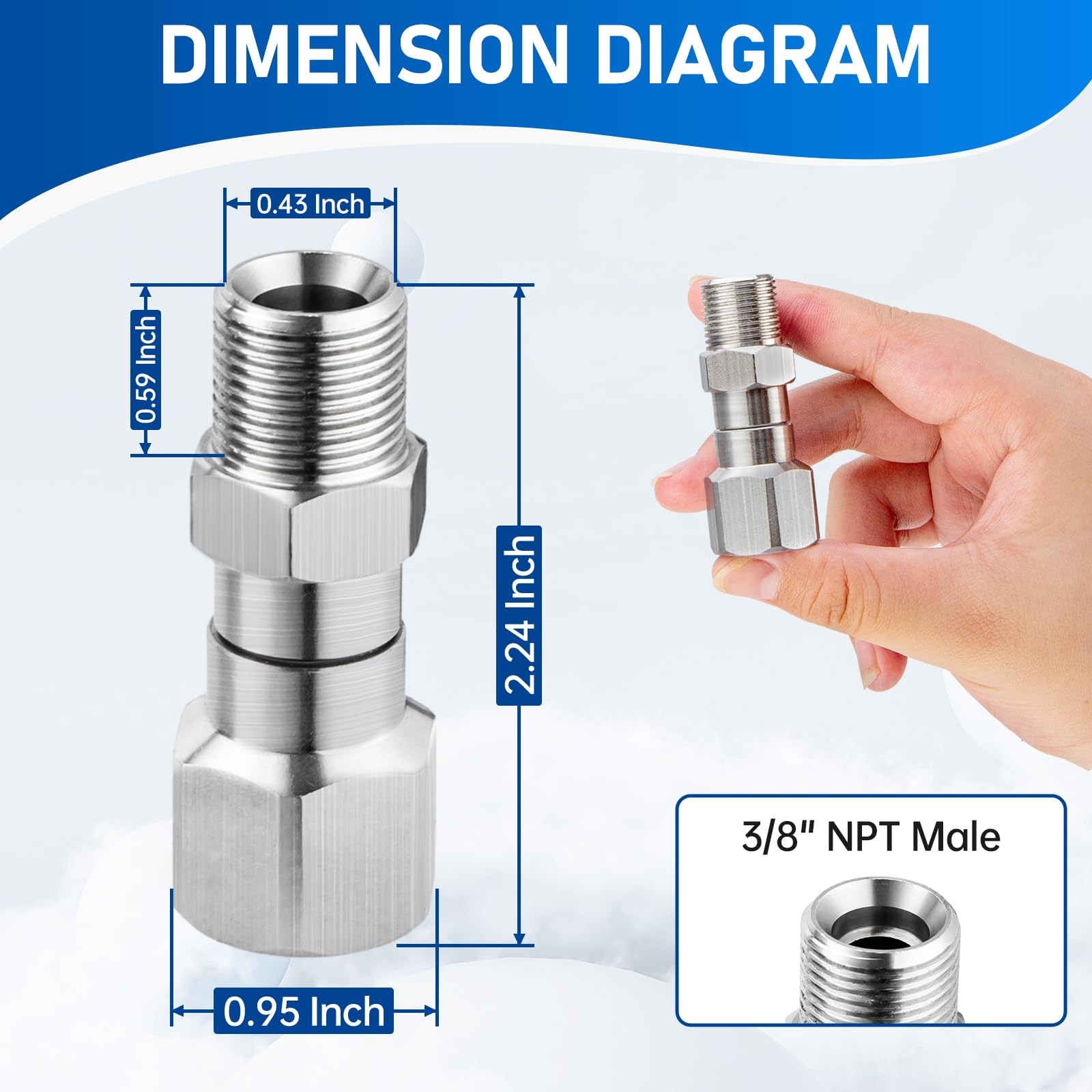 Pressure Washer Swivel Fitting, 3/8″ NPT Thread Fittings, 3/8” Male to Female…