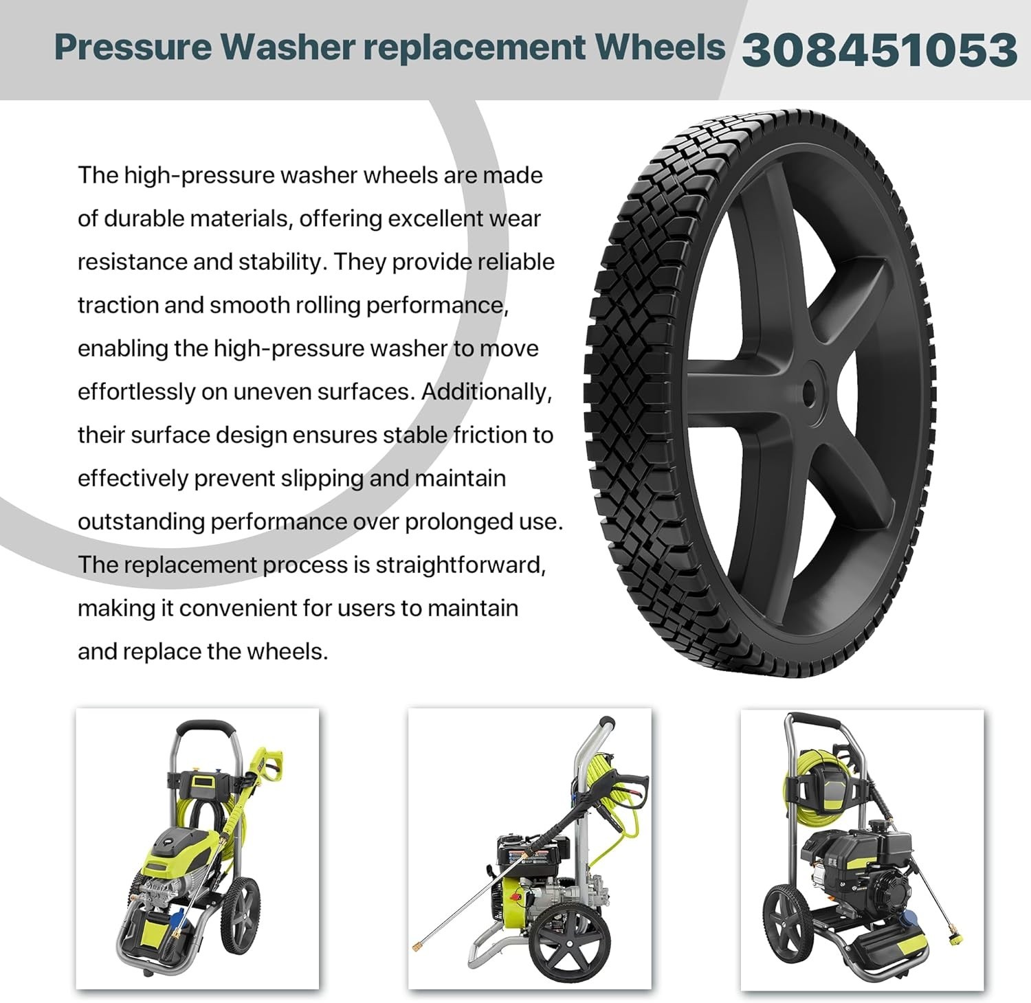 Durable 12″ Anti-Slip Pressure Washer Wheels – Fit for Ryobi, Homelite, BlackMax