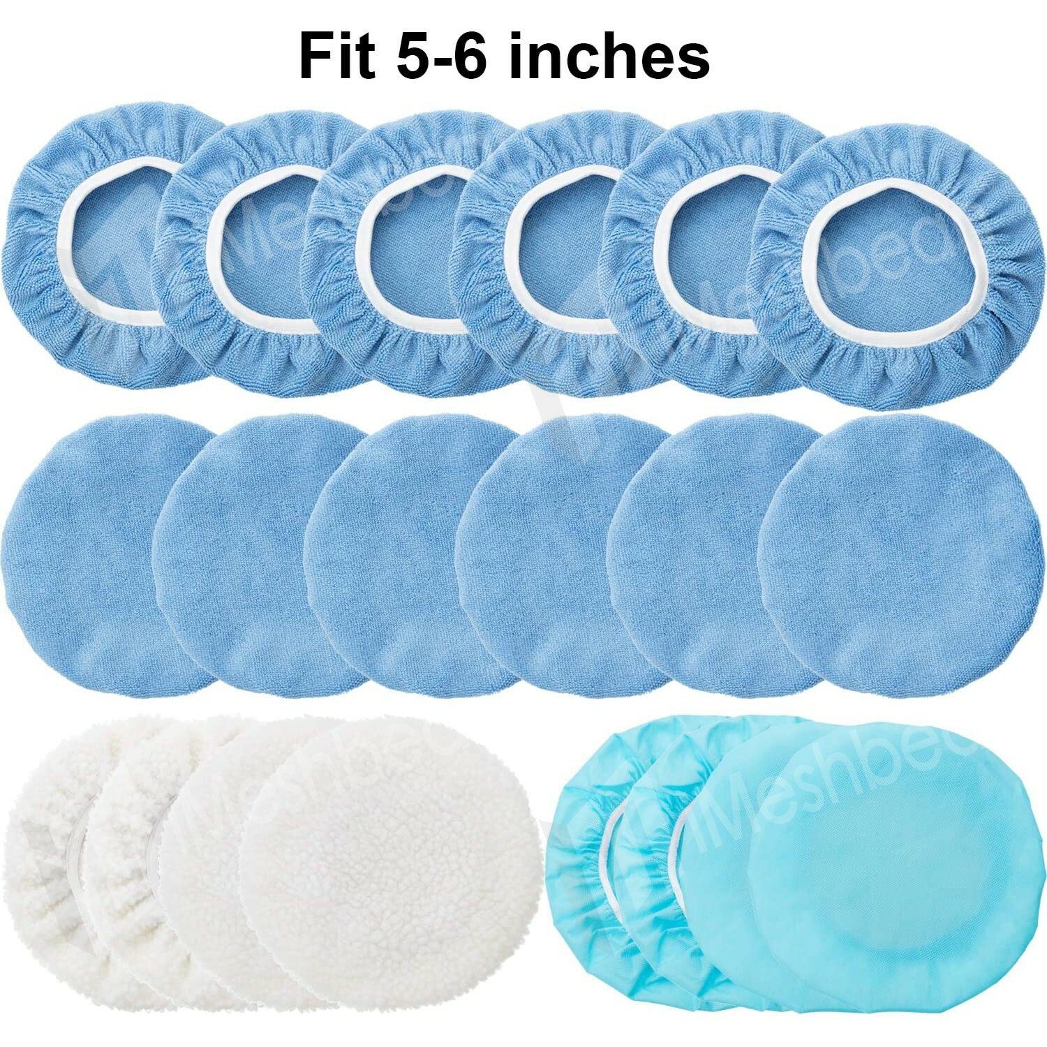 20pcs Polishing Bonnet Pads 5 to 6 Inches Buffer Bonnets Microfiber Car Polisher