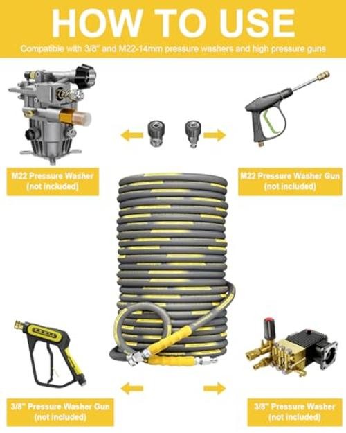 4800PSI Pressure Washer Hose with 3/8″ Swivel Quick Connect for 25FT Gray