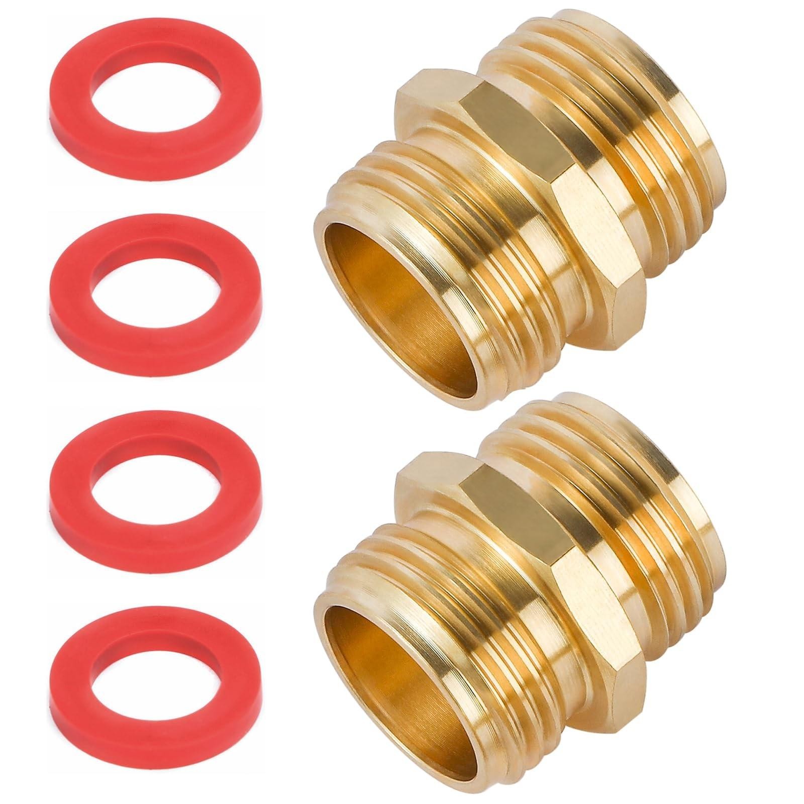 2 Pack Brass Garden Hose Adapter 3/4 Inch Male to Male Connector Fitting