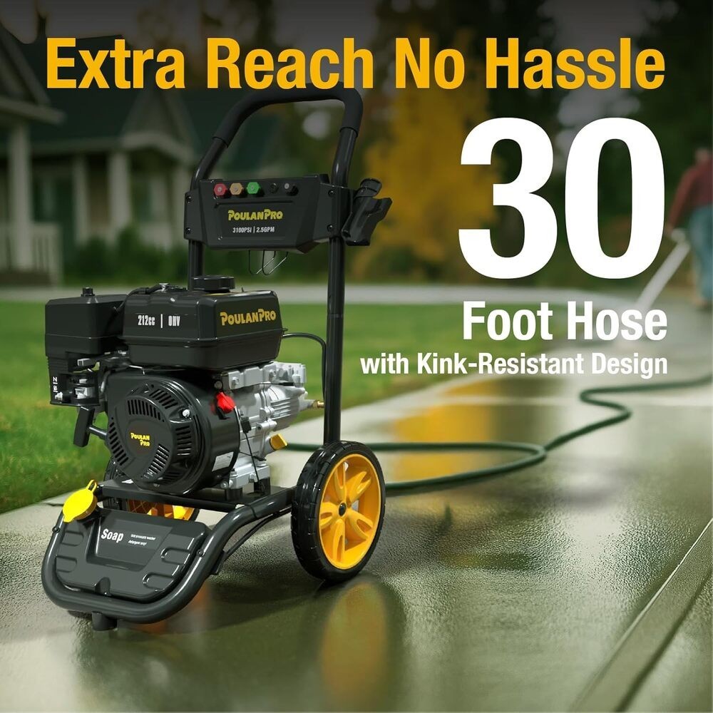 3100 Max PSI 2.5 Max GPM Gas Pressure Washer Detergent Tank Deck Water Cleaner