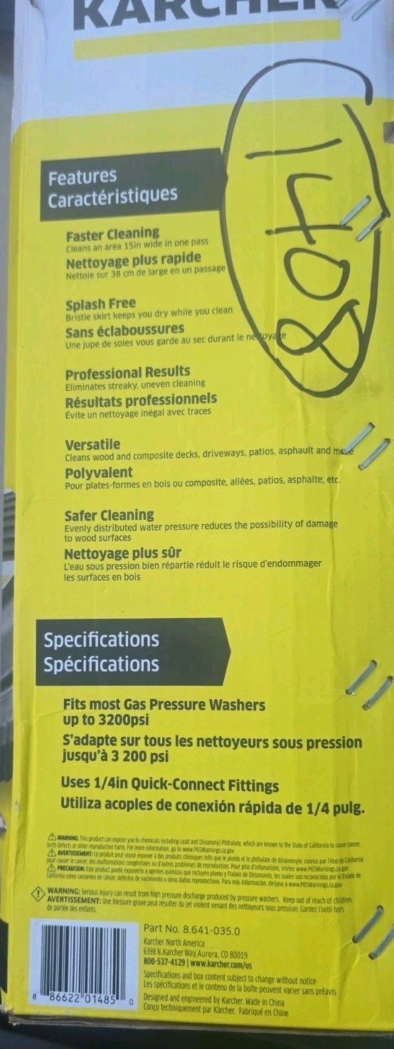 Karcher 15″ Surface Cleaner for Pressure Washer, 3200 PSI, Quick Connect – NEW