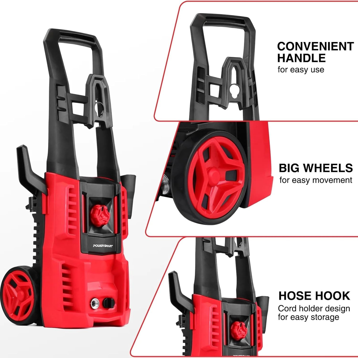 Upgraded Electric Pressure Washer, 1850 PSI Max,3.0 GPM, 5″ Wheels, 18M Cord/Hos