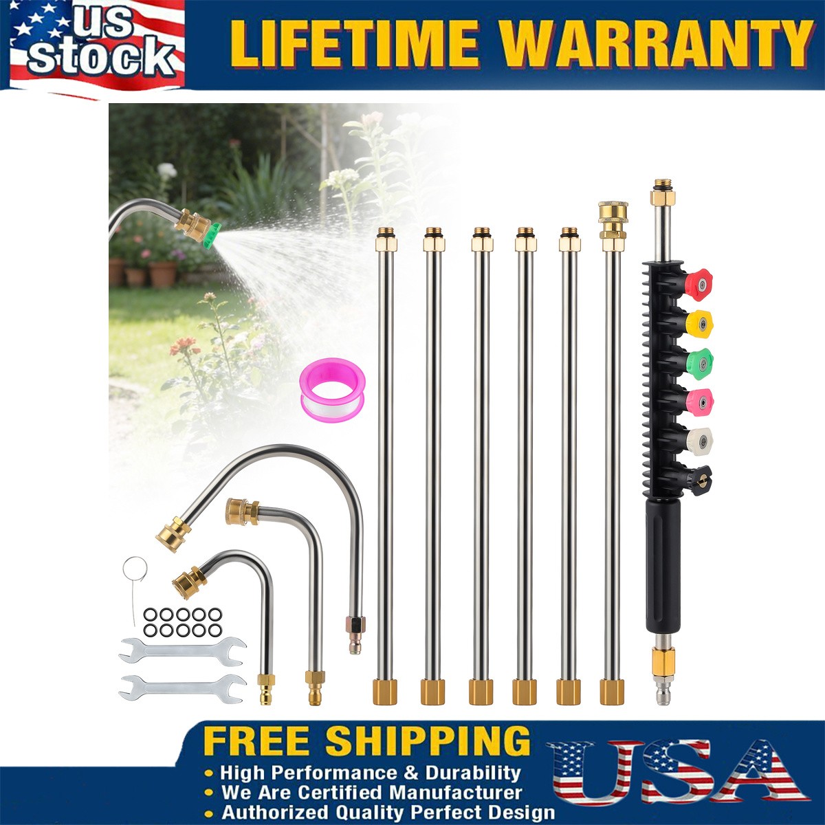 Gutter Cleaning Tool Pressure Washer Extension Wand, 4000 PSI Curved Rod Kit