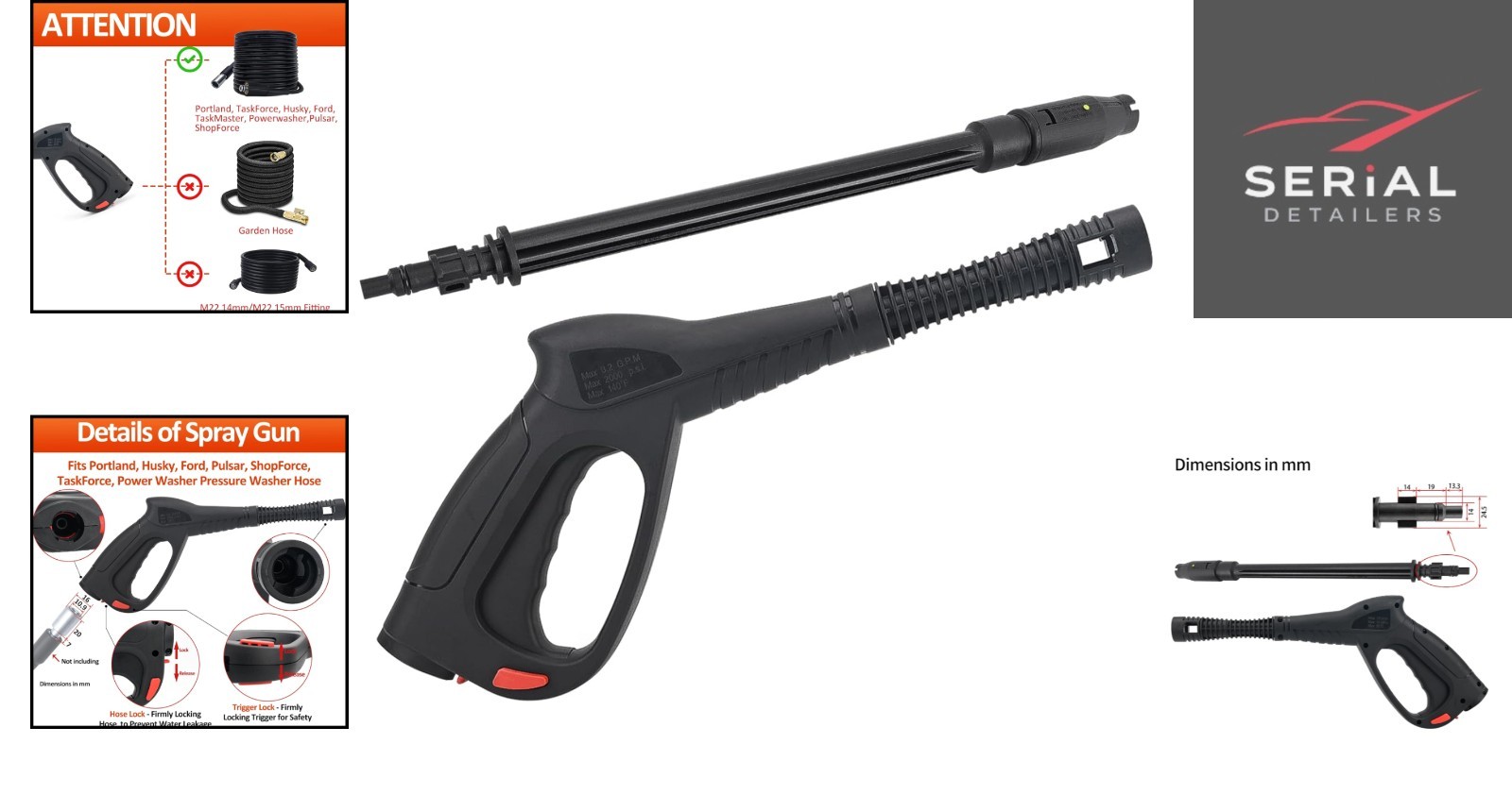 Universal High Pressure Spray Gun for Electric Pressure Washers – Easy Install