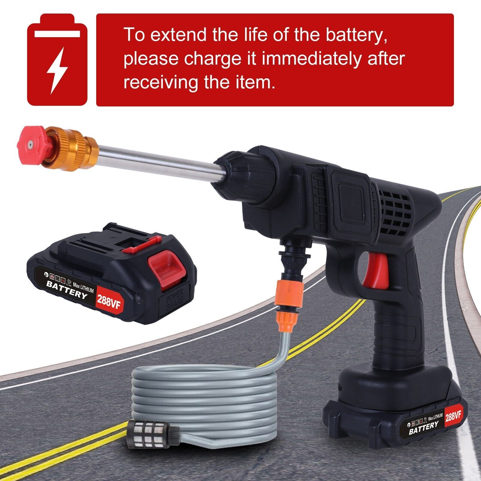 Portable Cordless Electric High Pressure Water Spray Car Gun Washer Cleaner Yard