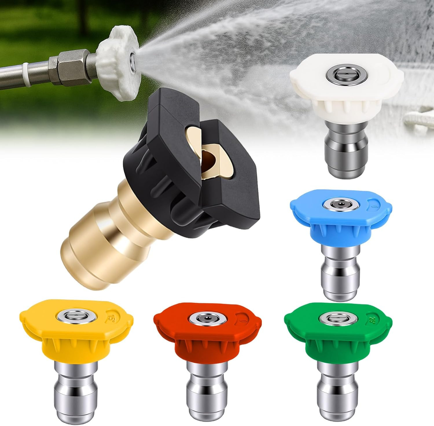Pressure Washer Tips, 6 Pack Nozzle Tips, 1/4″ Quick Connect, Stainless Steel, O
