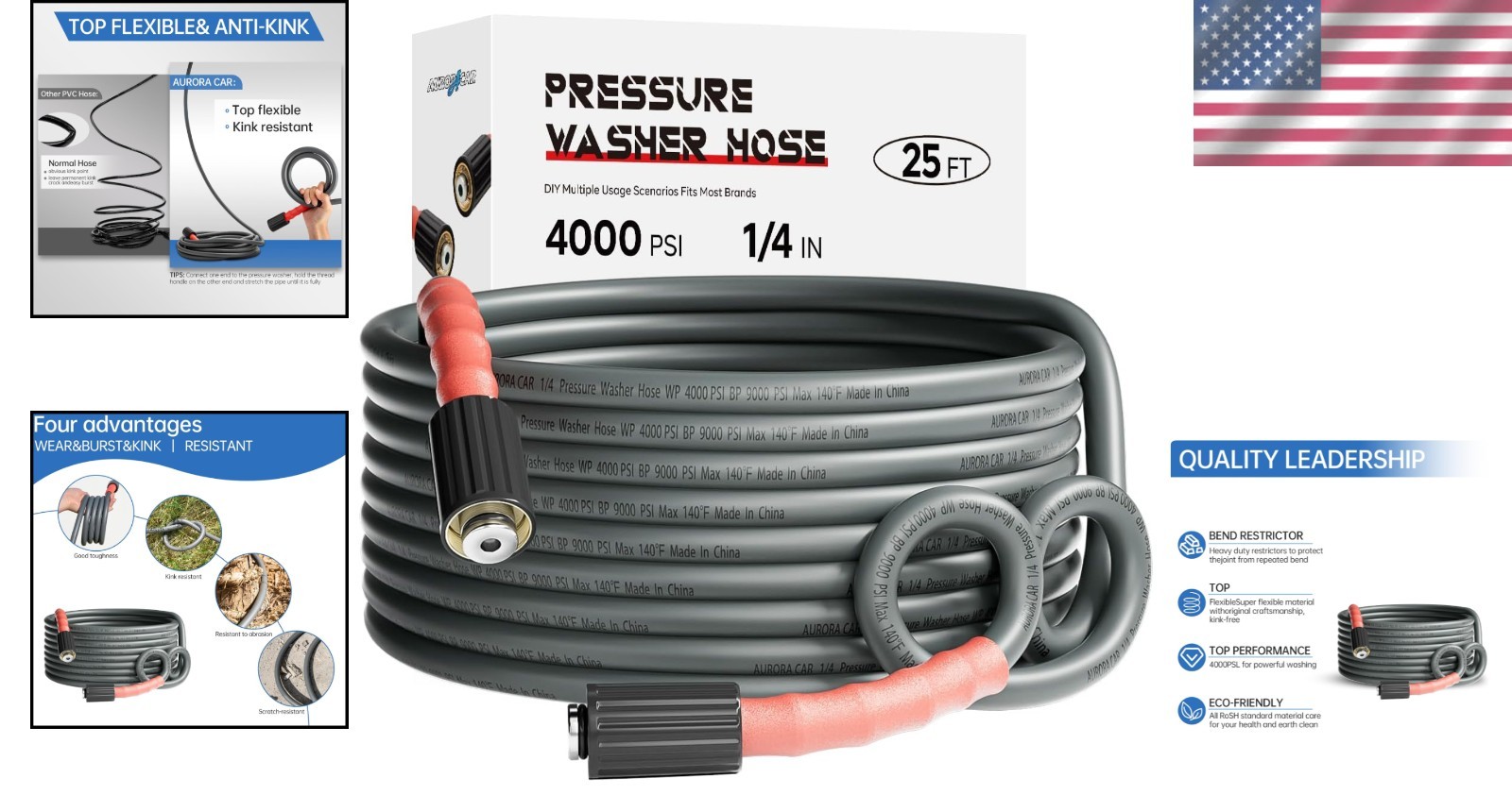 25FT Pressure Washer Hose – Durable Synthetic Rubber, M22 Compatible