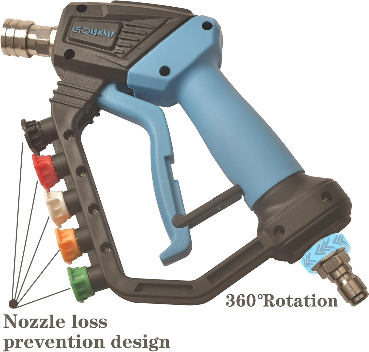 Short Lightweight Pressure Washer Gun – 5000 PSI with 5 Nozzle Loss Prevention