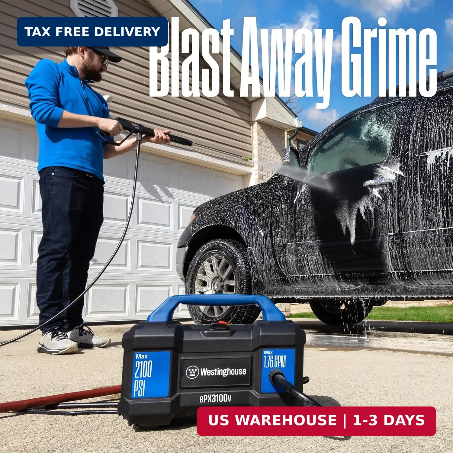 Westinghouse ePX3100v Electric Pressure Washer, 2100 Max PSI 1.76 Max GPM, Built