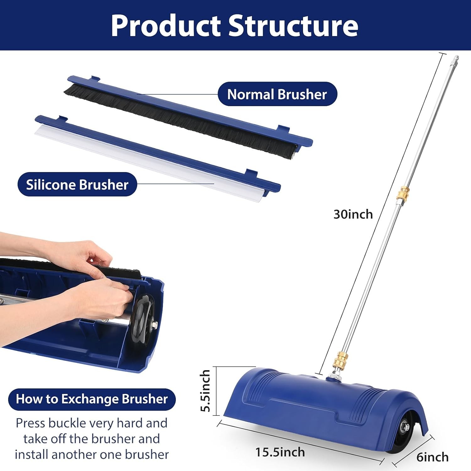 15″ Stainless Steel Pressure Washer Surface Cleaner w/ 2 Ext Wands, 4000PSI Max