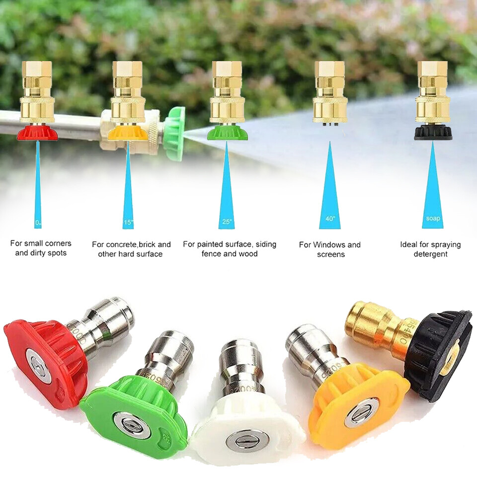 HOT 5X 1/4″ Pressure Washer Spray Tips Nozzles High Power Kit Quick Connect Set