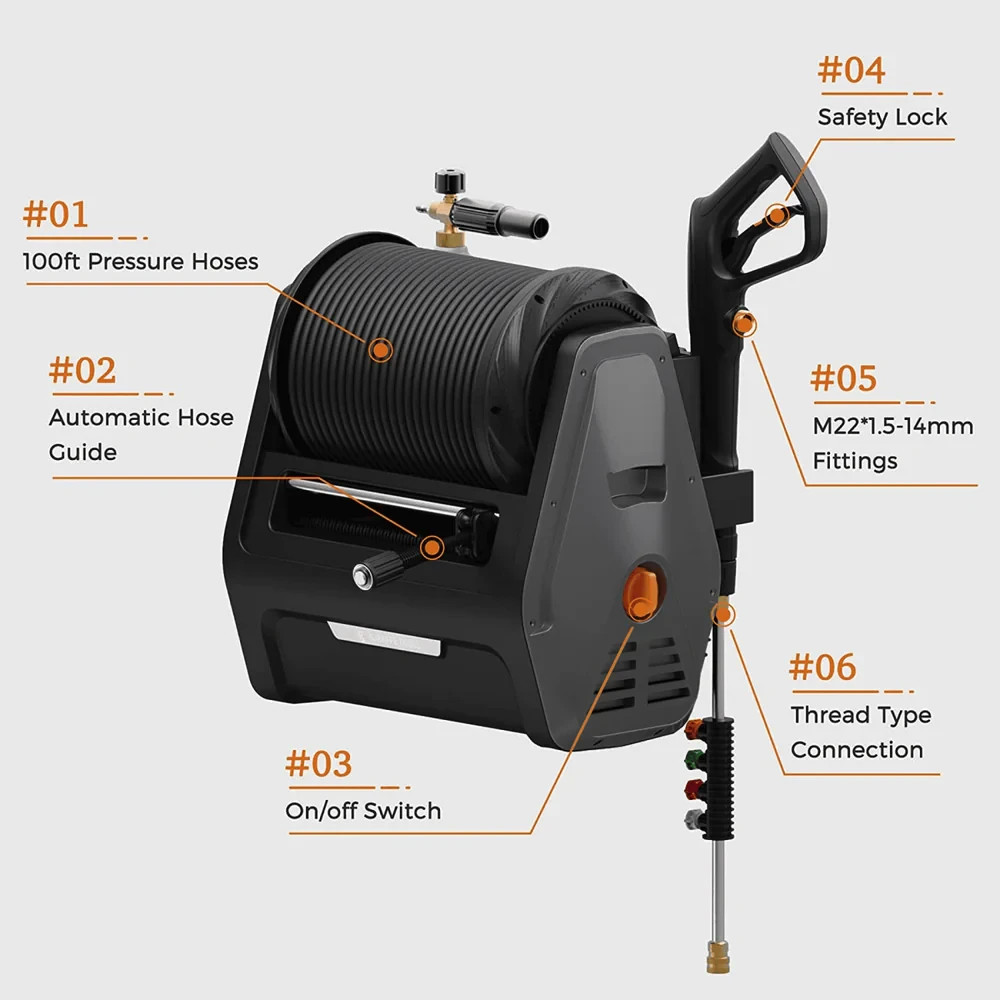 Giraffe Tools Grandfalls Retractable Pressure Washer Plus Wall Mount 100FT Hose