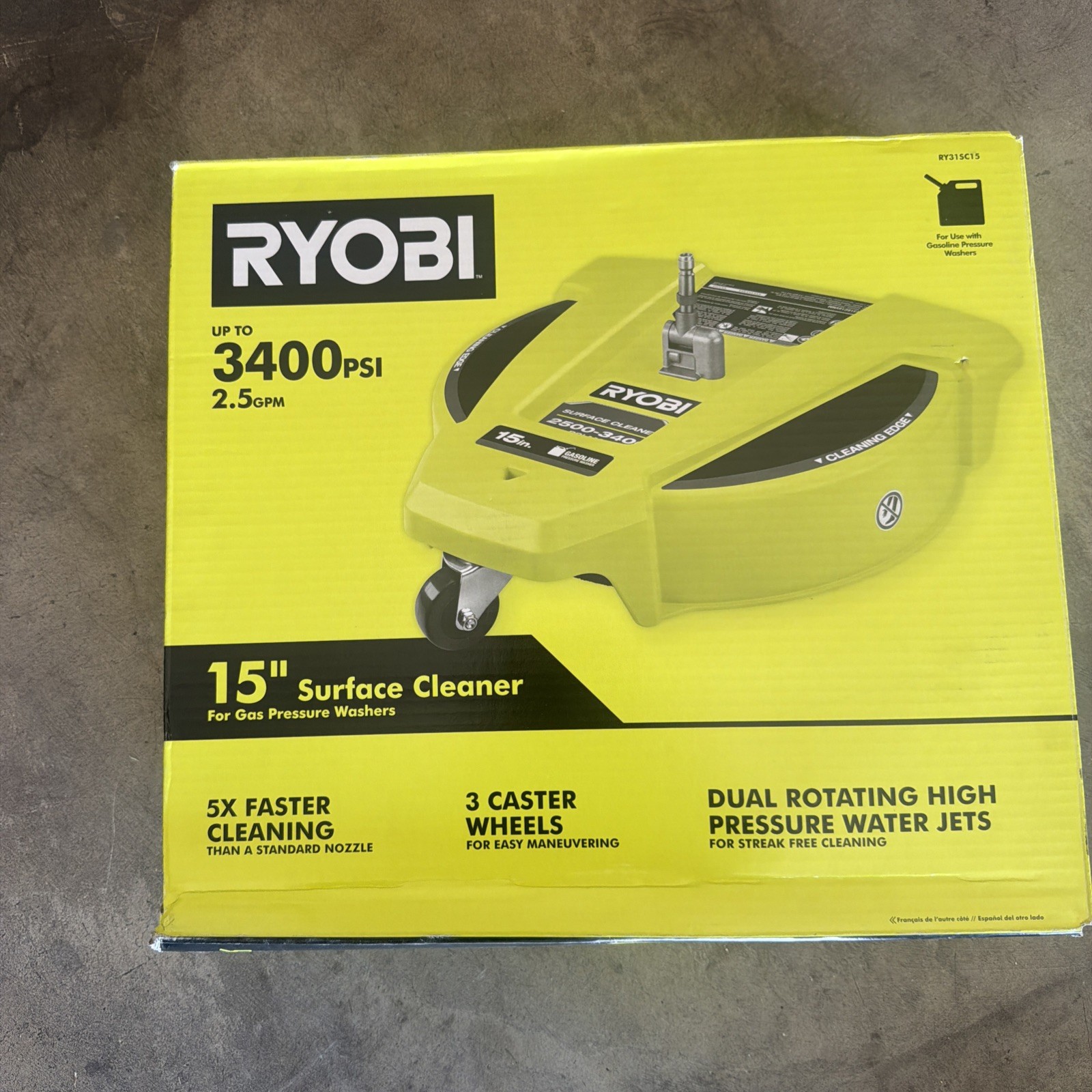 RYOBI 15″ 3400 PSI Gas Pressure Washer Surface Cleaner w/Caster Wheels RY31SC15