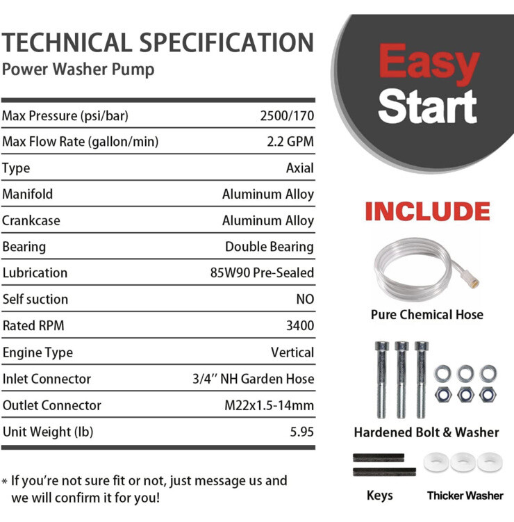 YAMATIC 7/8″ Shaft Vertical Replacement Pressure Washer Pump to 2500/170PCI/Bar
