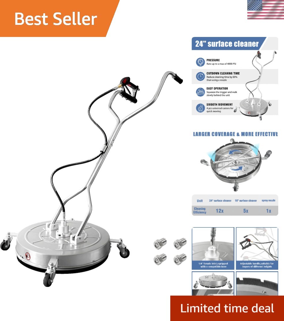 24″ Professional Pressure Washer Surface Cleaner – Stainless Steel & Dual Handle