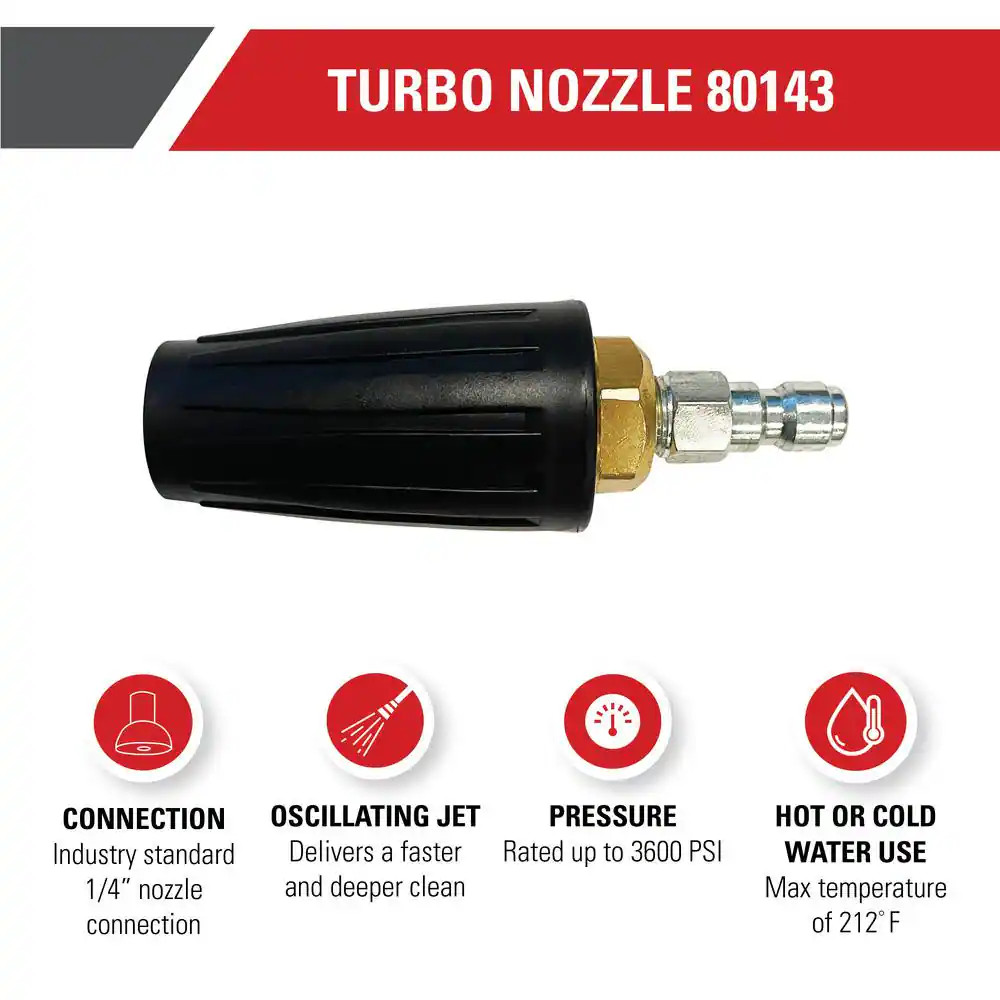 Universal Turbo Nozzle with QC Connections for Hot/Cold Water 3600 PSI Pressure