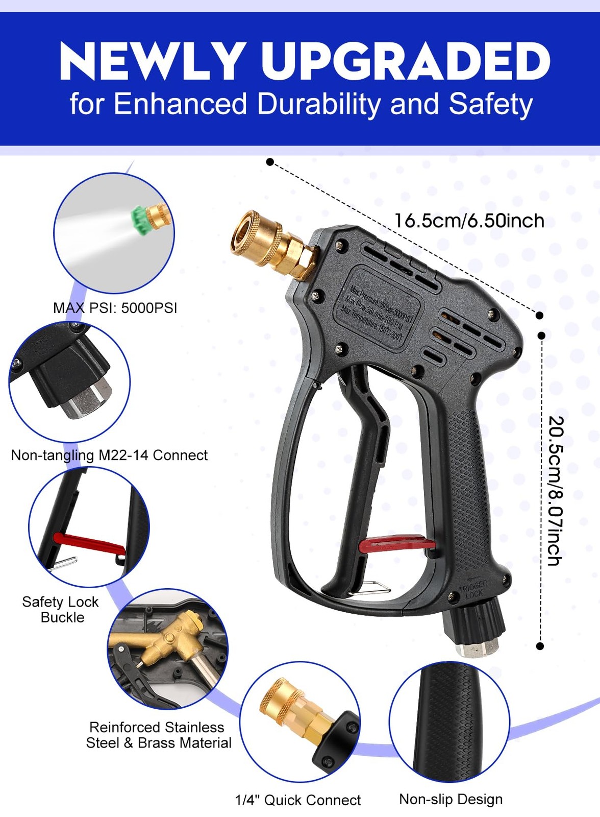 Short Pressure Washer Gun, 5000 PSI Max Swivel High Pressure Washer Extension…