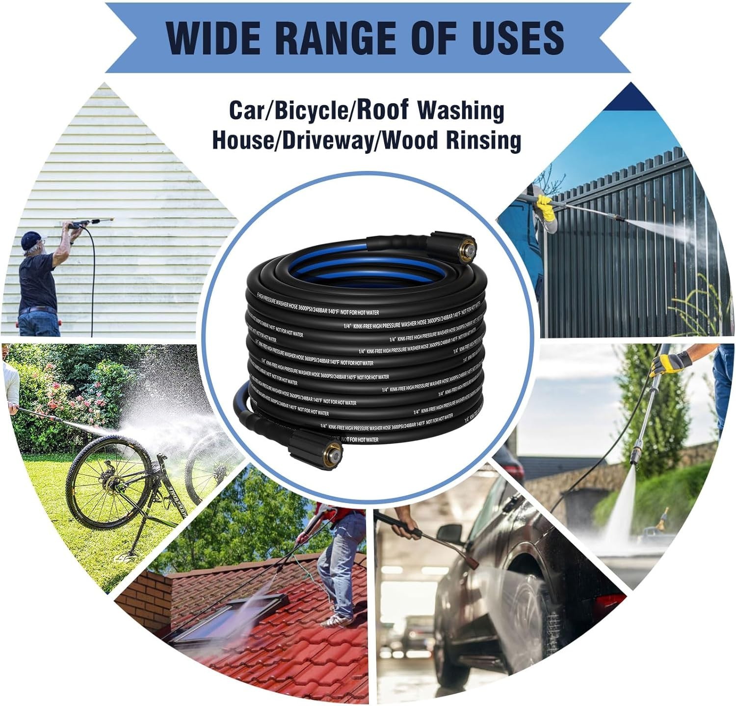 Replacement Pressure Washer Hose 25ft 3600 PSI Kink Resistant M22-14mm