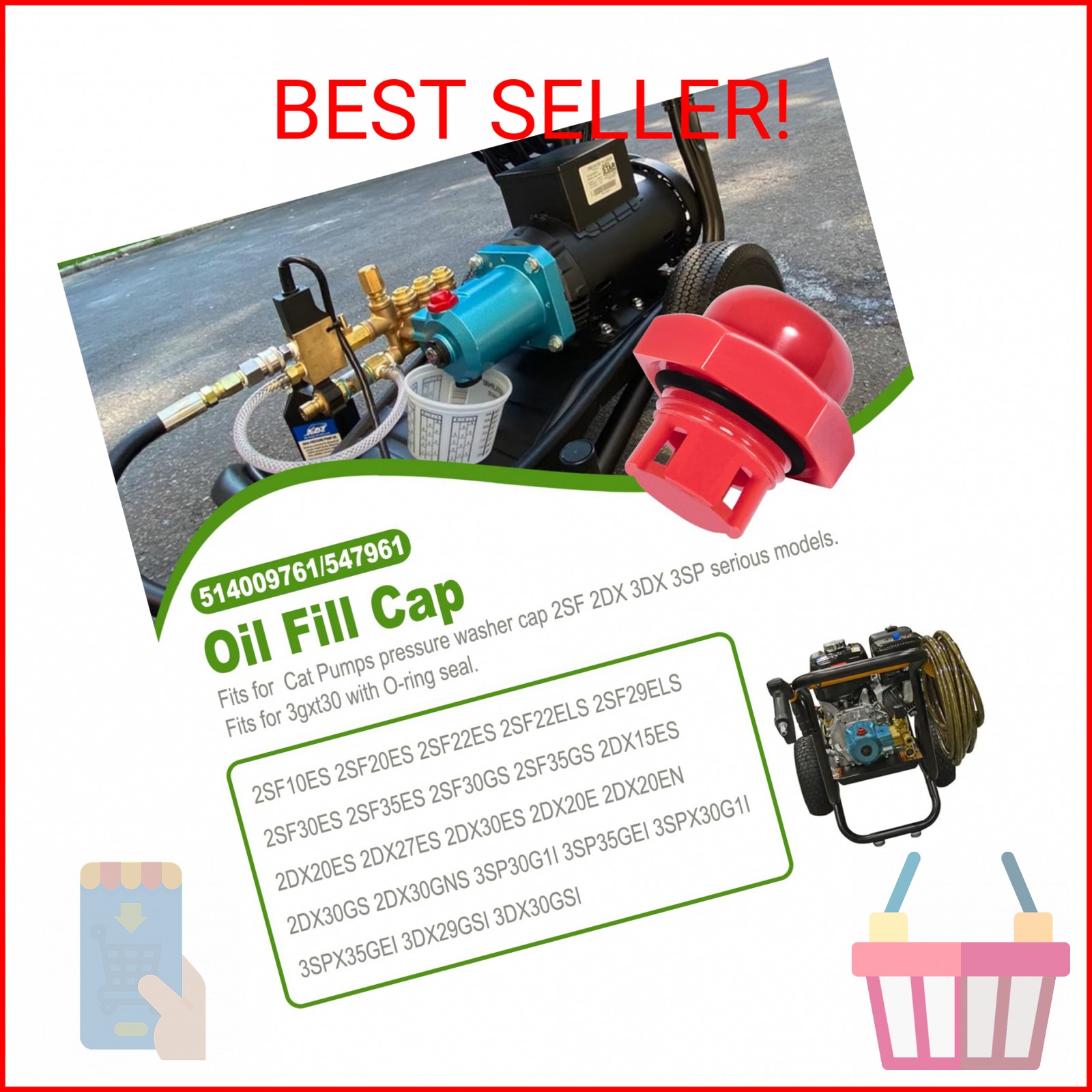 514009761 547961 Oil Fill Cap with O-Ring Seal Replacement for Cat Pumps Pressur