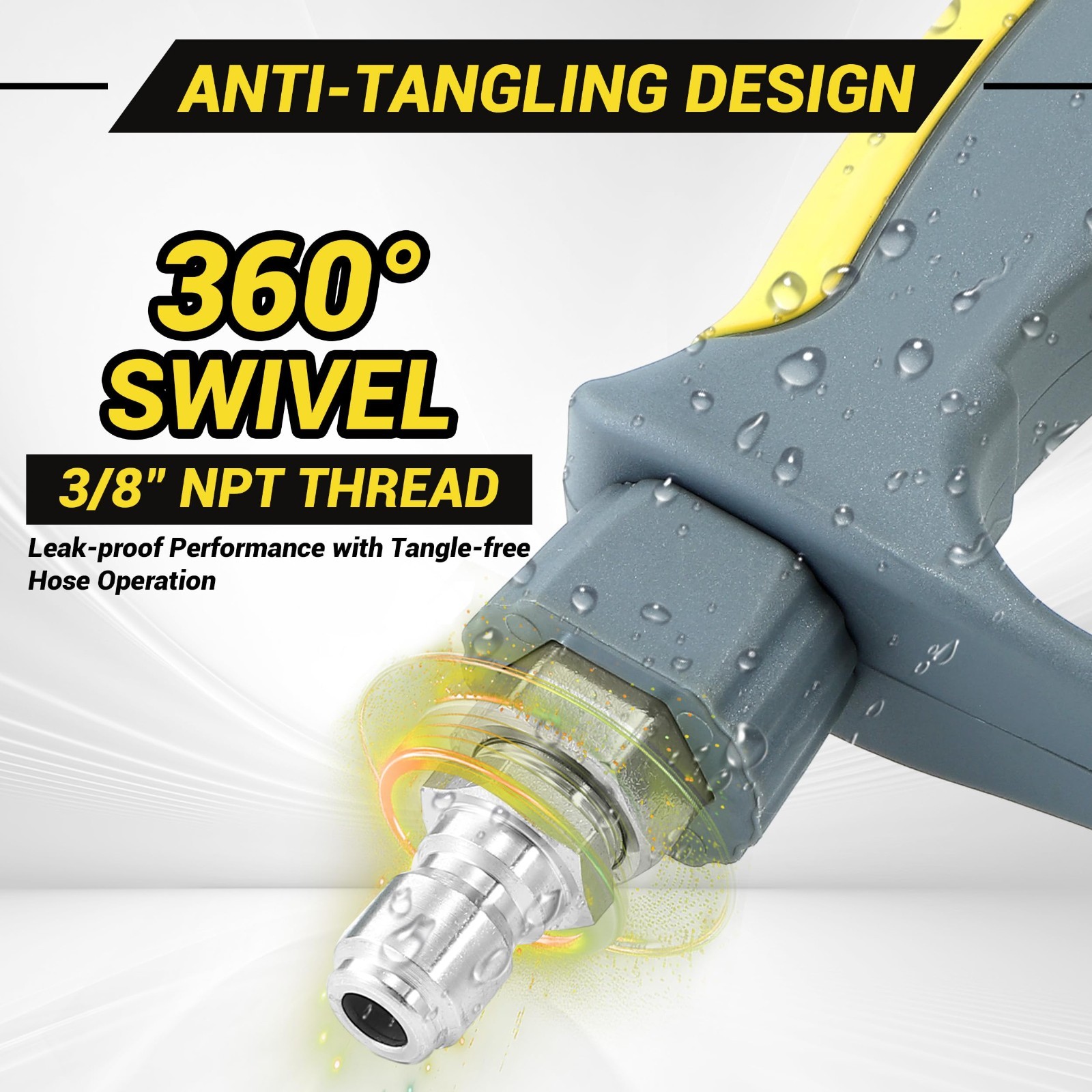 Pressure Washer Swivel Gun with Adjustable Long Range Tip & 3/8″ Quick Connector
