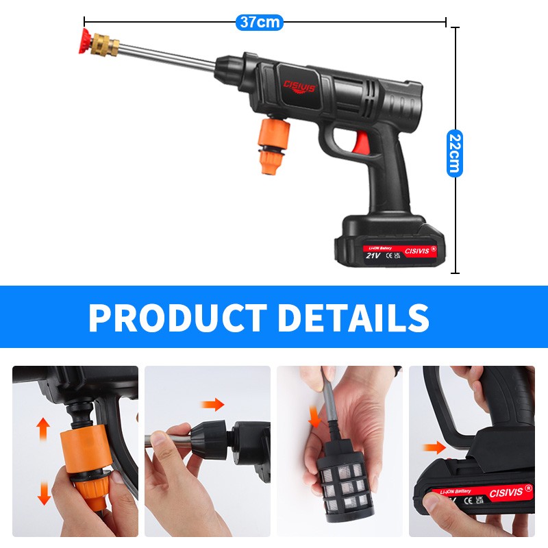 Cordless High Pressure Car Washing Gun Pressure Washer Gun with 2 Nozzle