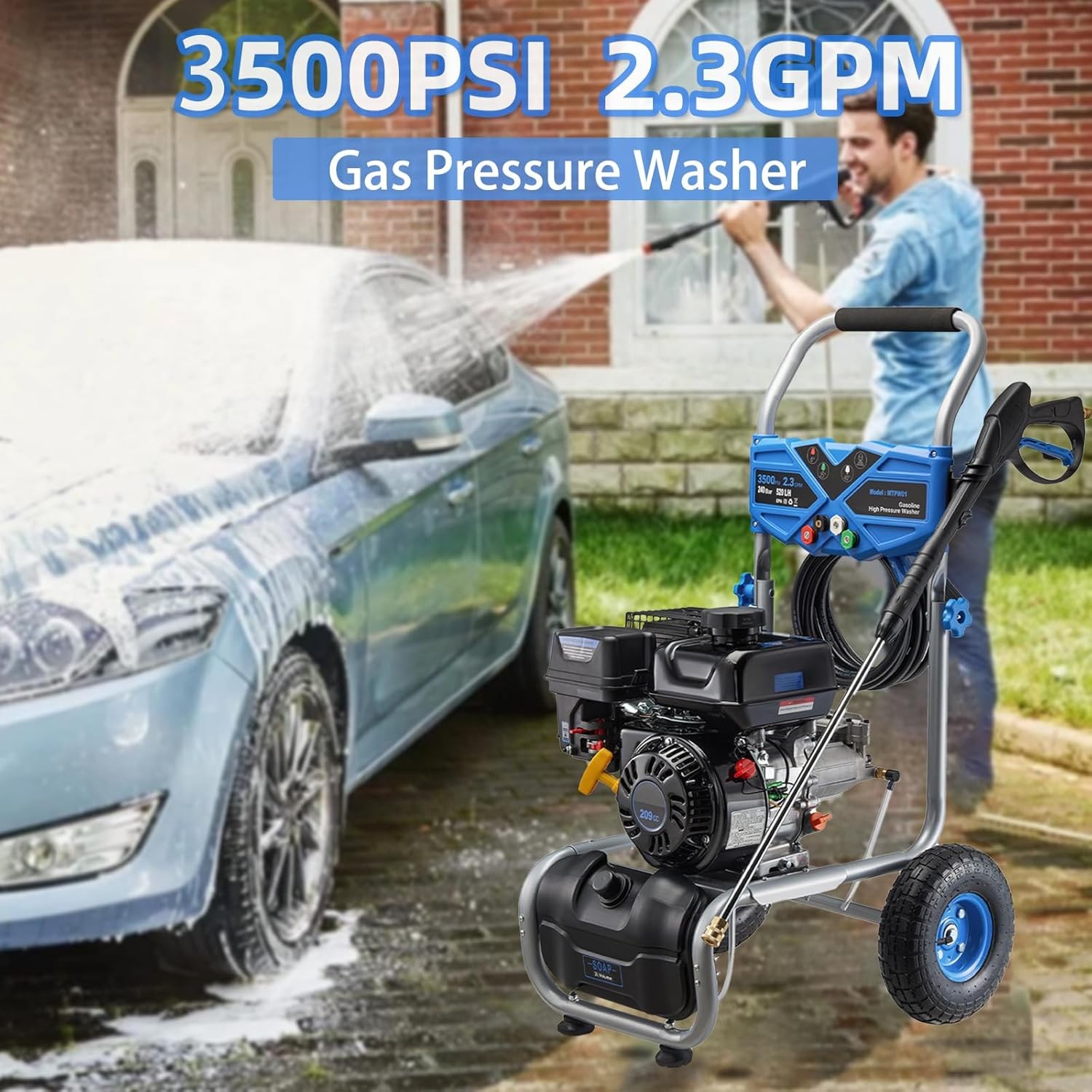 Gas High Pressure Washer 3500 PSI Cold Water Pressure Washer 2.3 209cc 4 Nozzles