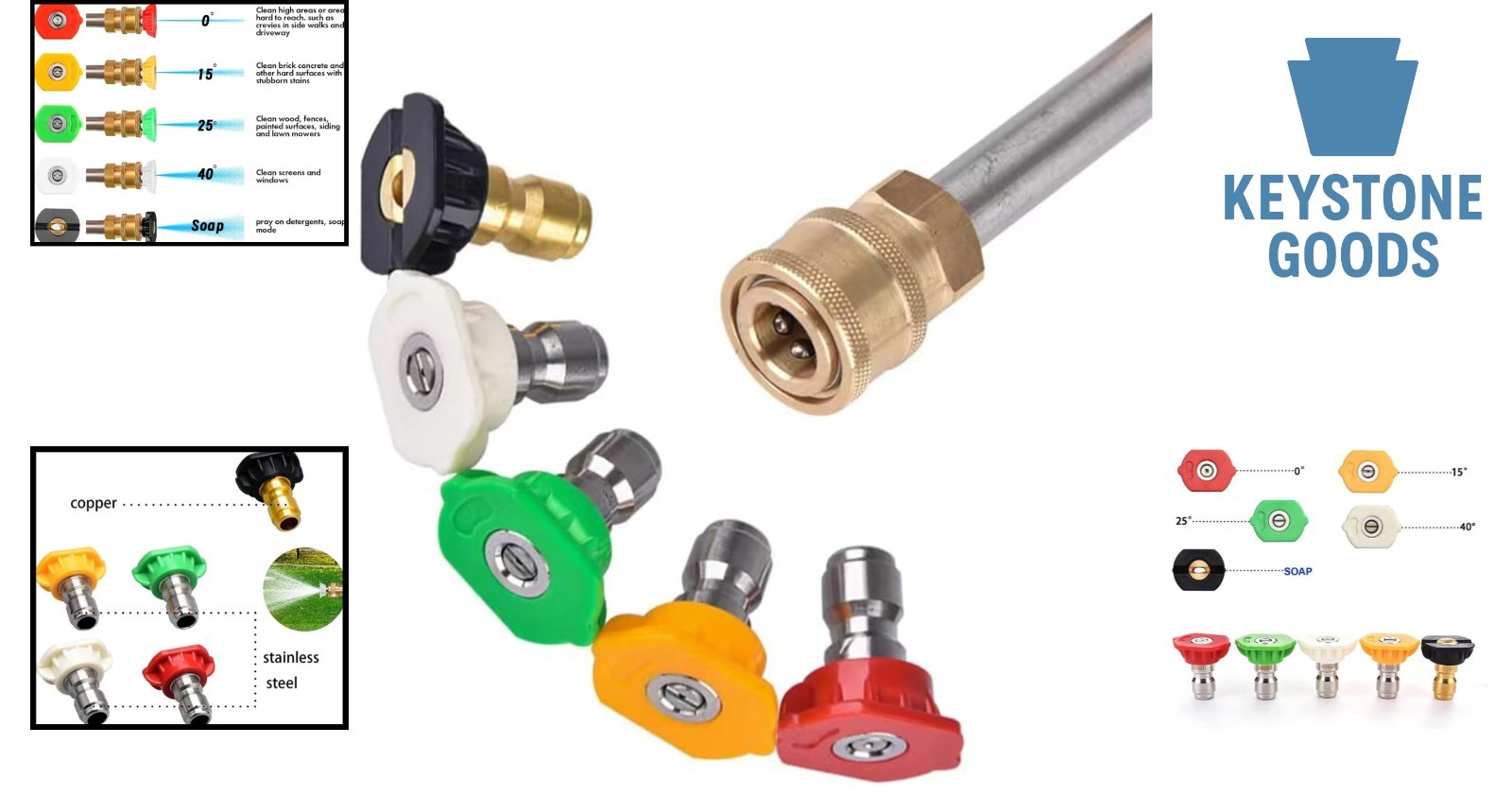5-Pack High-Pressure Washer Nozzle Tips Set, 4500 PSI, Multi-Angle, Stainless…