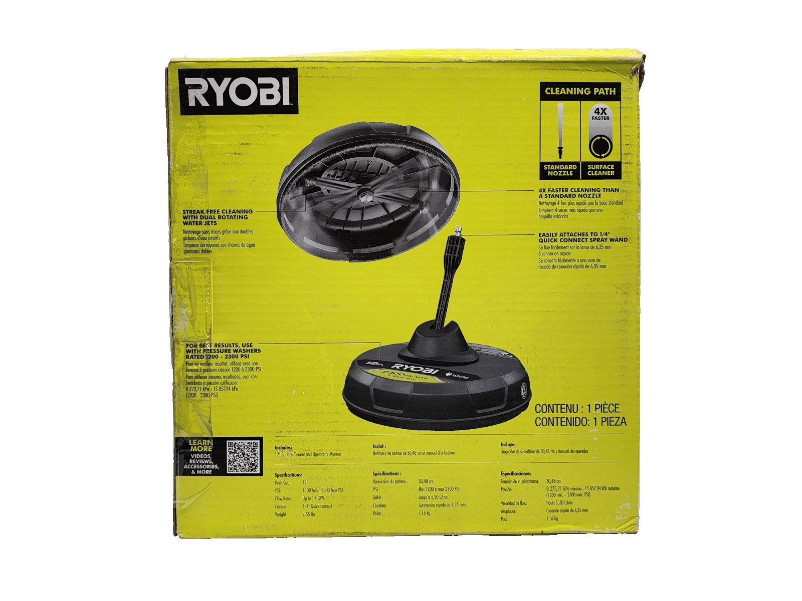 RYOBI RY31012 12 in. 2,300 PSI Electric Pressure Washers Surface Cleaner