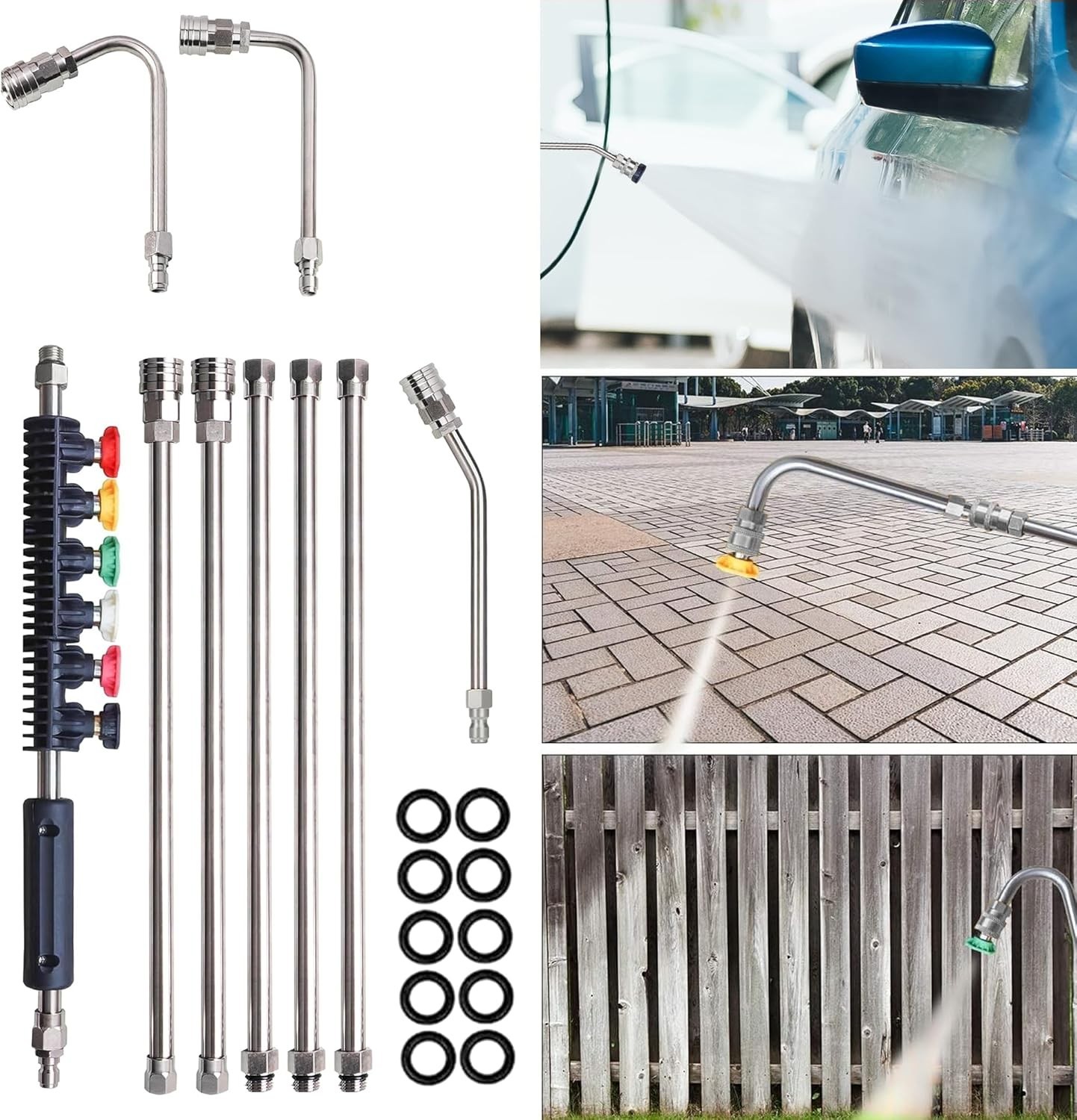 9 Pack Pressure Washer Extension Wand, Stainless Steel Power Washer Lance wit…