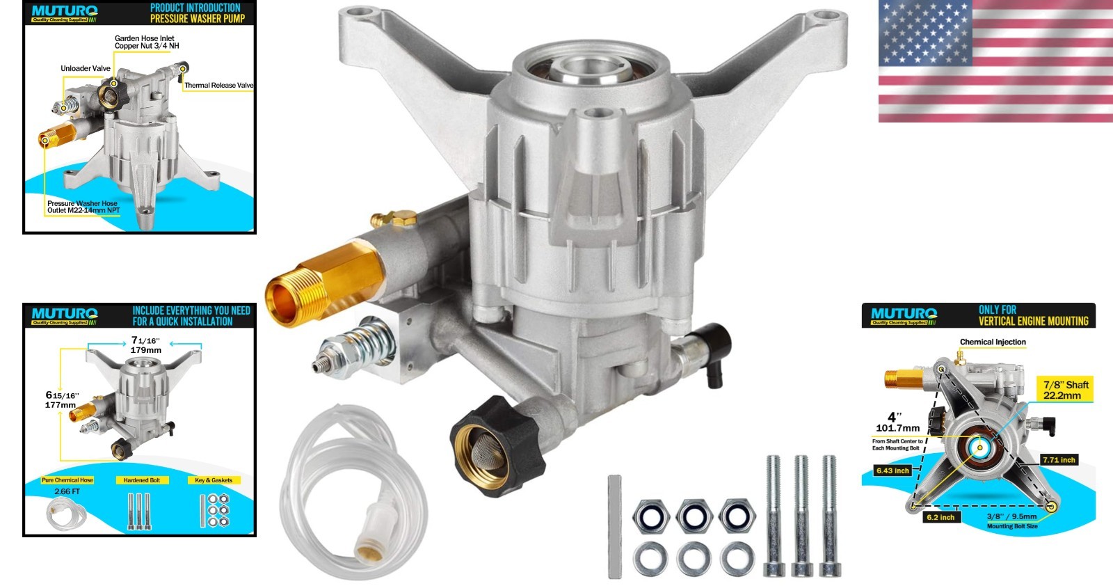 High-Performance Vertical Pressure Washer Pump – 3000 PSI, 2.5 GPM, 7/8″ Shaft