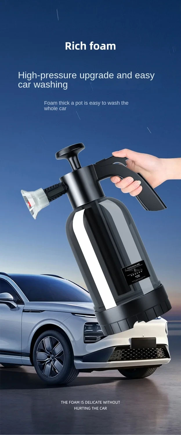 2L Hand Pump Foam Sprayer with 3 Nozzles for Car Wash, Snow Foam & Window Cleani