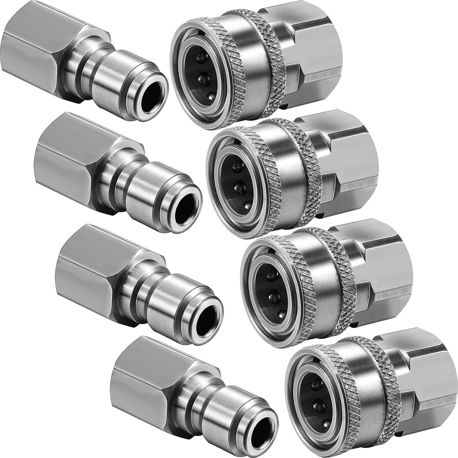 4 Sets NPT 3/8 Inch Stainless Steel Male and Female Quick Connector Kit Pressure